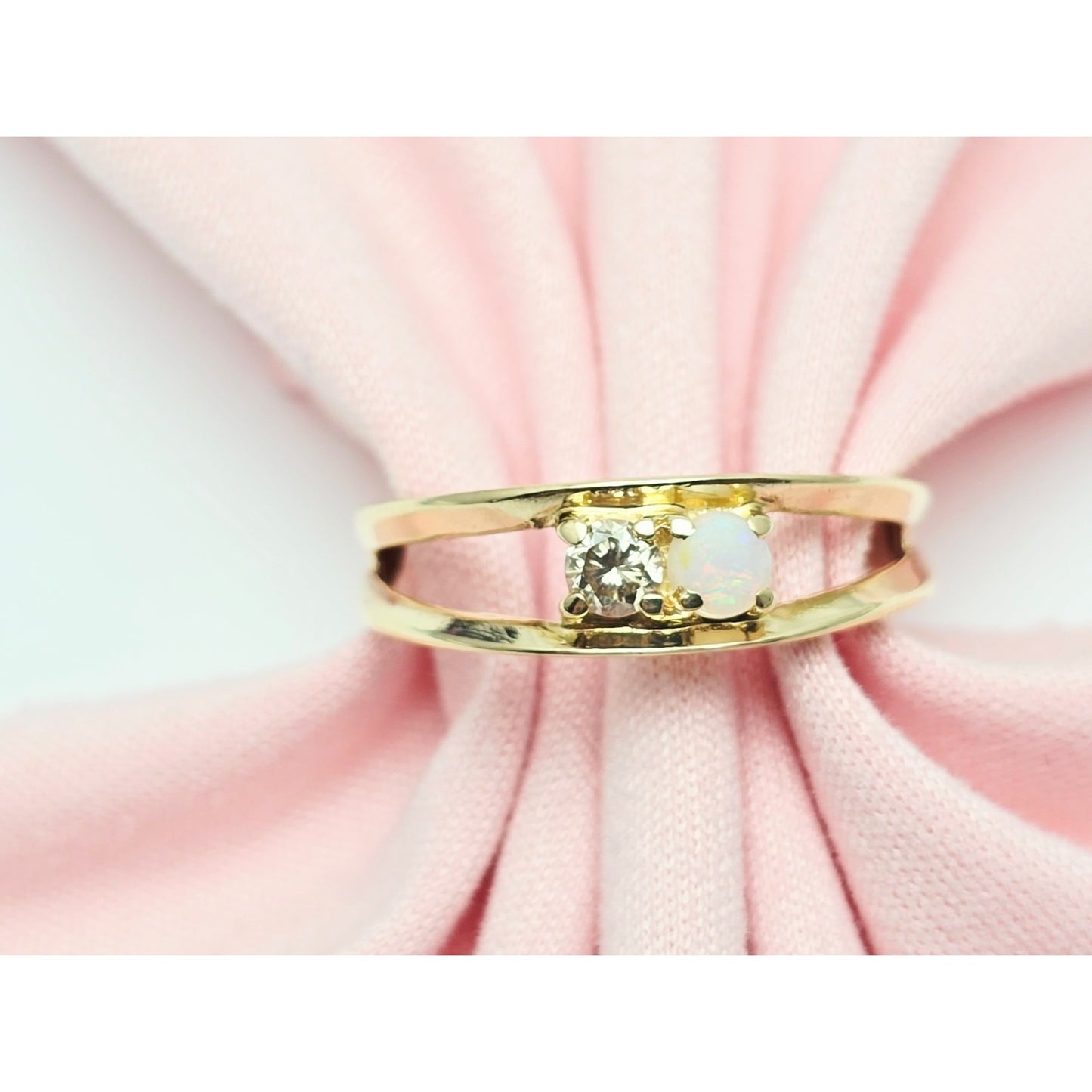 14K Yellow Gold Opal & Diamond Ring