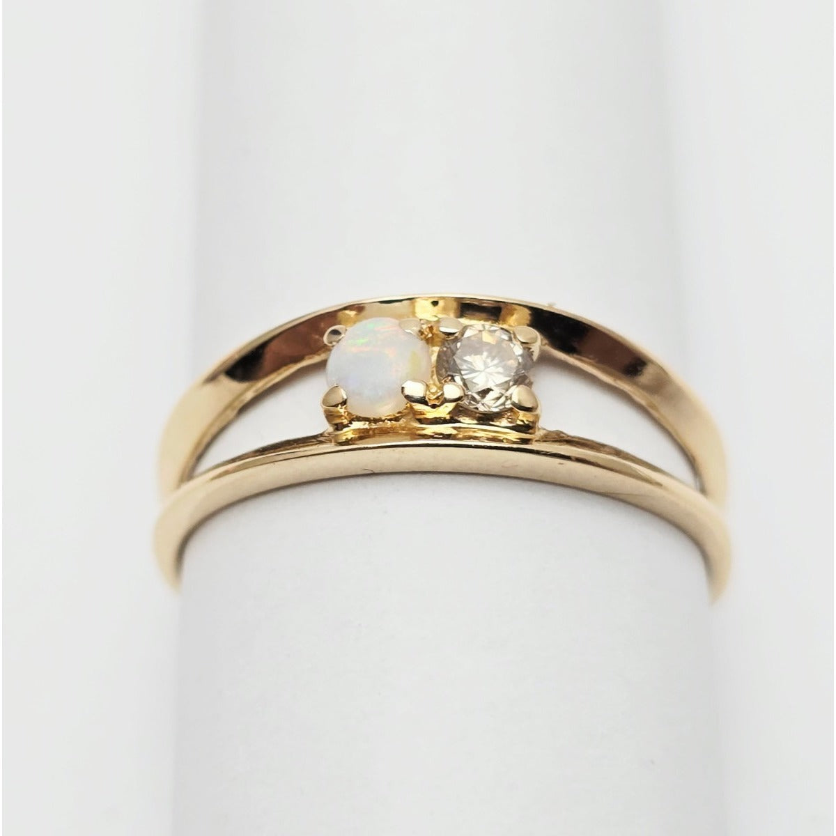 14K Yellow Gold Opal & Diamond Ring