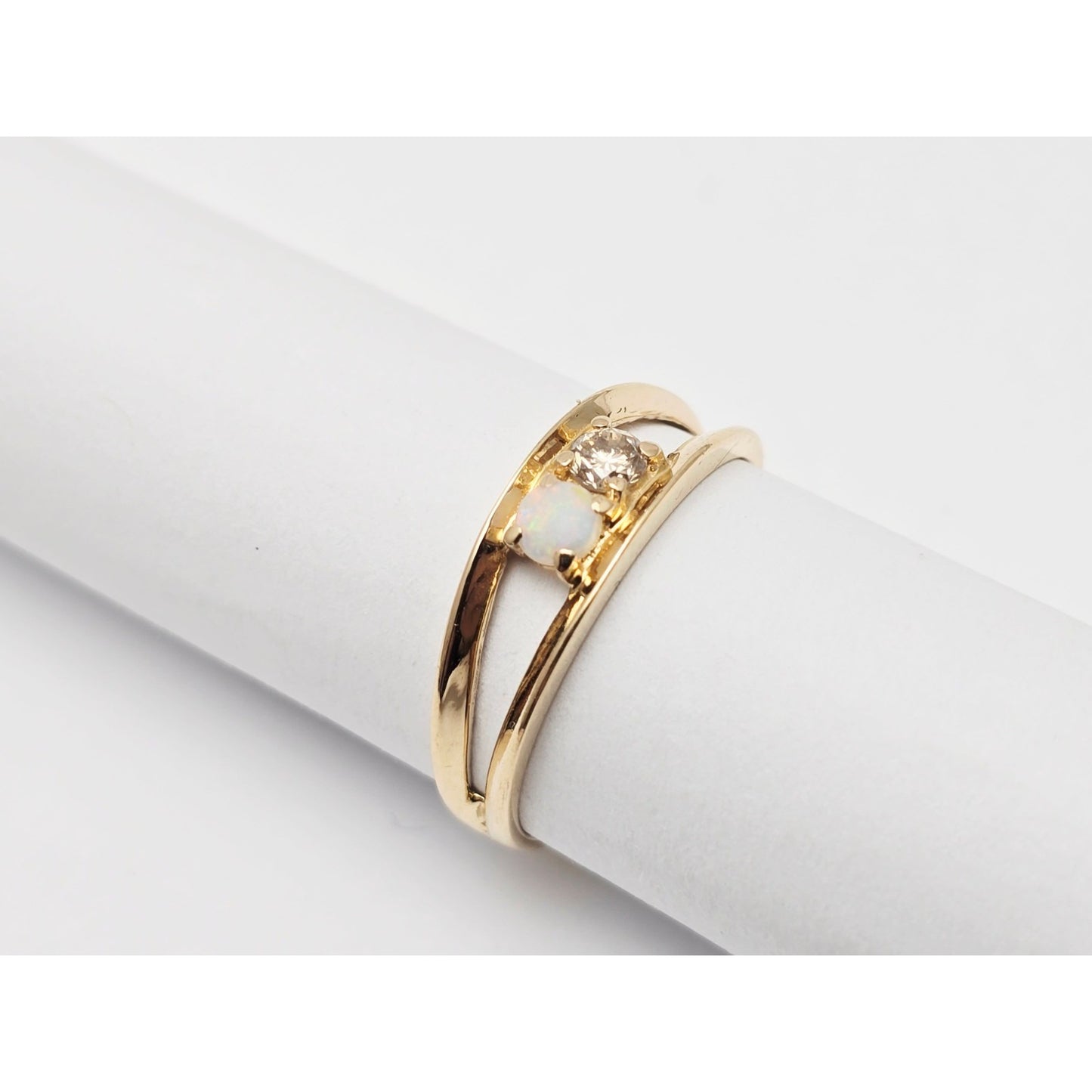 14K Yellow Gold Opal & Diamond Ring