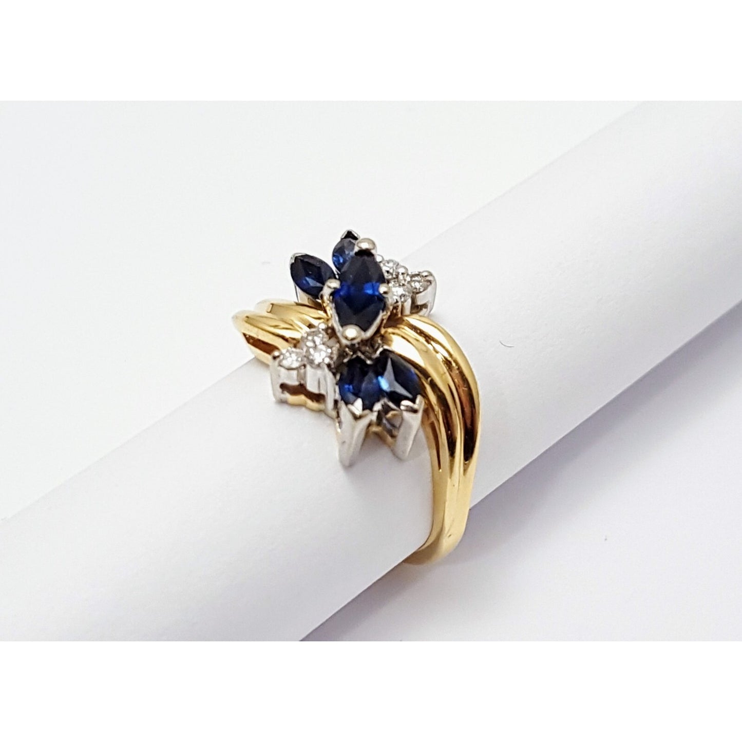 14K Two Tone Gold Marquise Sapphire & Diamond Ring