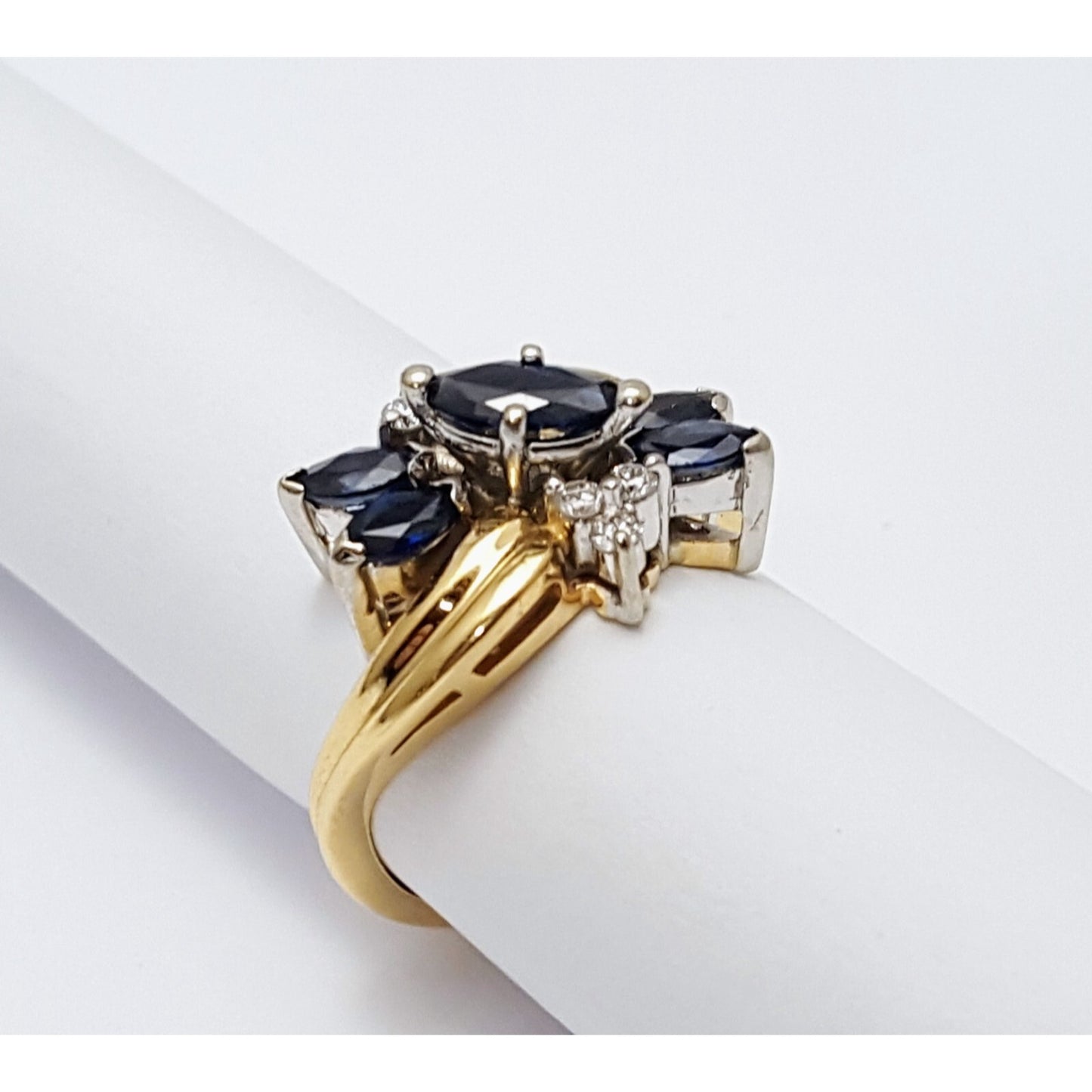 14K Two Tone Gold Marquise Sapphire & Diamond Ring