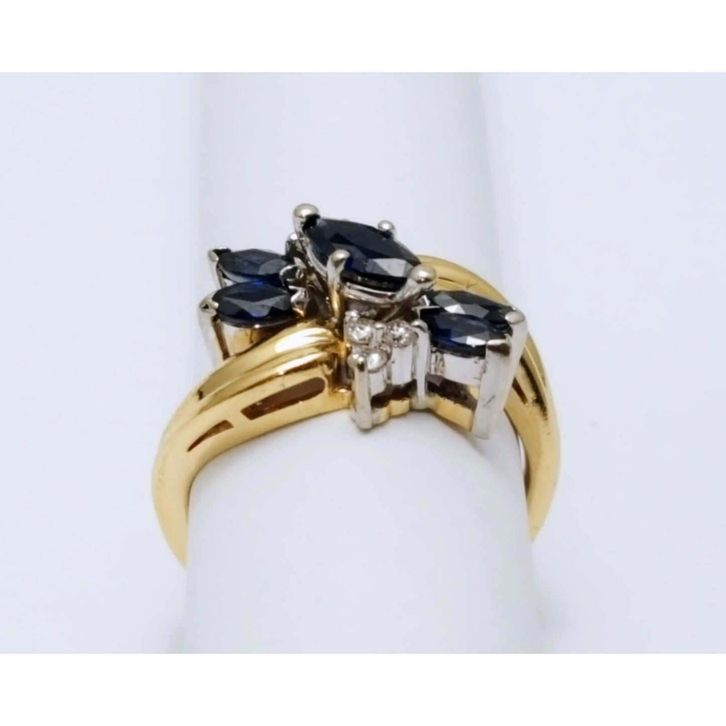 14K Two Tone Gold Marquise Sapphire & Diamond Ring