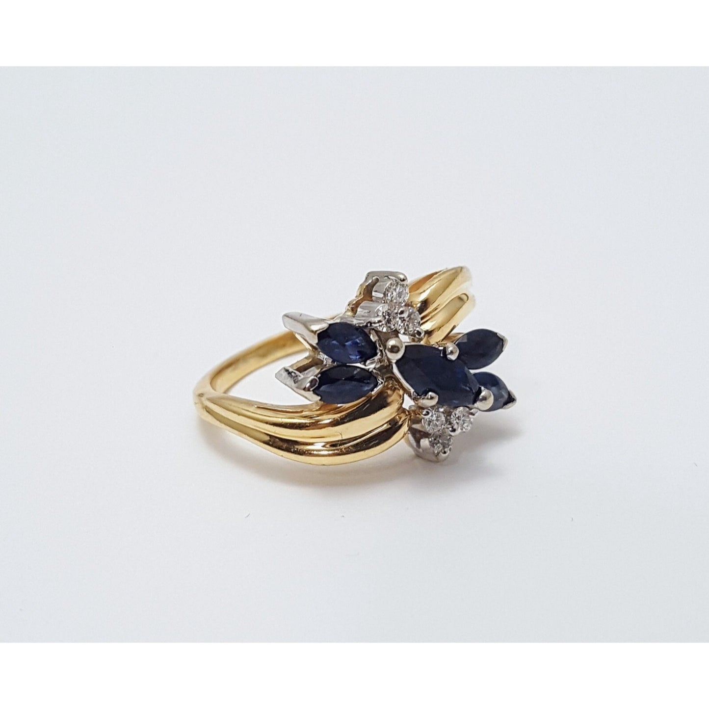 14K Two Tone Gold Marquise Sapphire & Diamond Ring