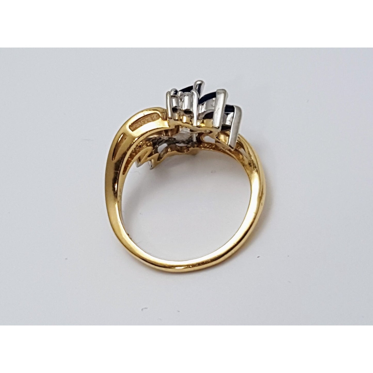 14K Two Tone Gold Marquise Sapphire & Diamond Ring