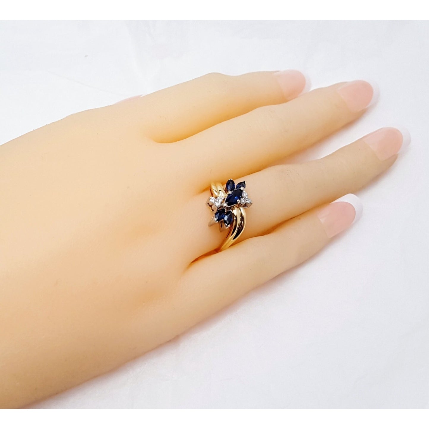 14K Two Tone Gold Marquise Sapphire & Diamond Ring