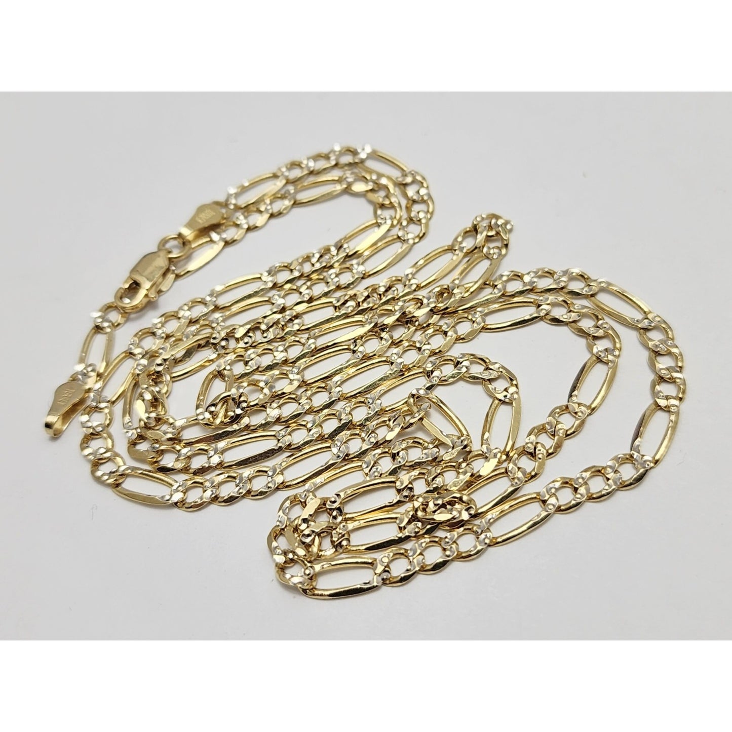 14K Two Tone Gold Diamond Cut Figaro Link Chain Necklace