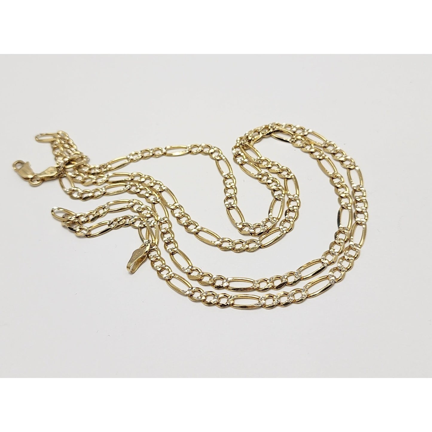 14K Two Tone Gold Diamond Cut Figaro Link Chain Necklace