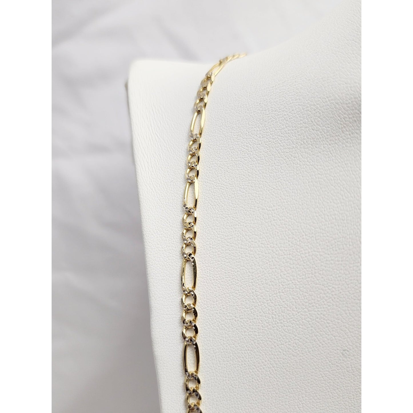14K Two Tone Gold Diamond Cut Figaro Link Chain Necklace