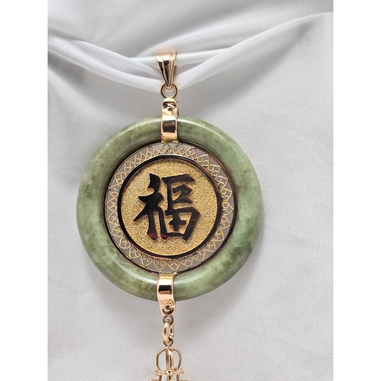 18K Yellow Gold Jade Jadeite Good Luck Bead Ball Dangle Charm Pendant