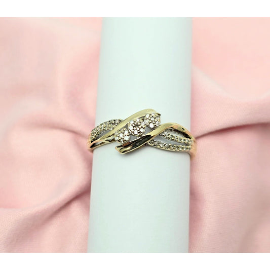 10K Yellow Gold Spiral Flower Diamond Ring