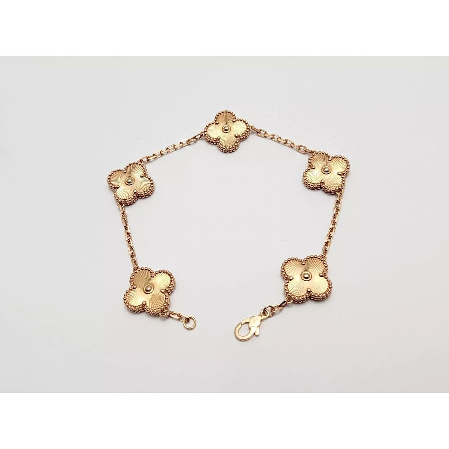 18K Rose Gold 5 Motif Four Leaf Clover Link Bracelet