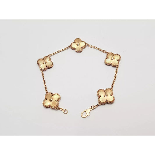18K Rose Gold 5 Motif Four Leaf Clover Link Bracelet