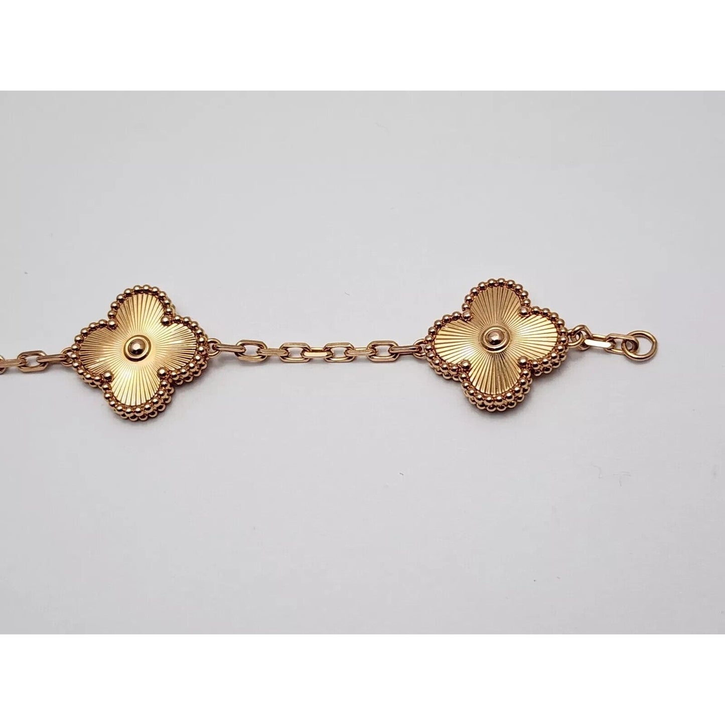 18K Rose Gold 5 Motif Four Leaf Clover Link Bracelet