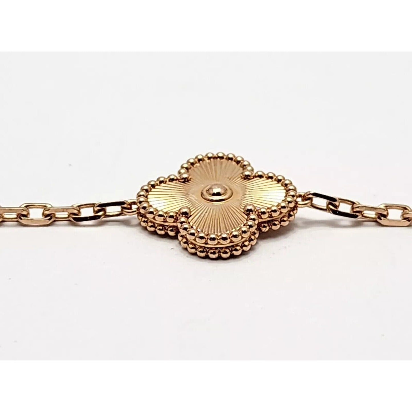 18K Rose Gold 5 Motif Four Leaf Clover Link Bracelet
