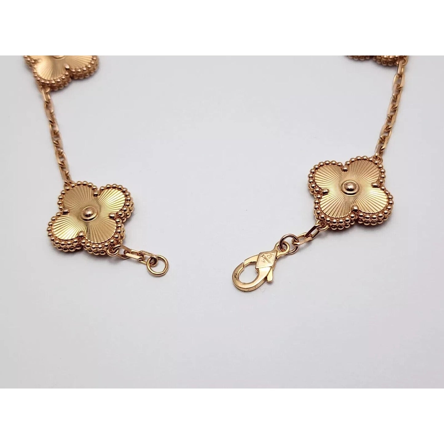 18K Rose Gold 5 Motif Four Leaf Clover Link Bracelet