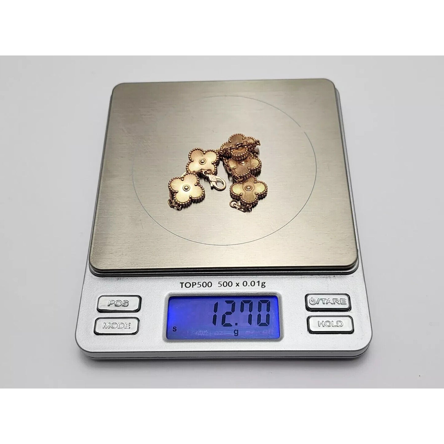 18K Rose Gold 5 Motif Four Leaf Clover Link Bracelet