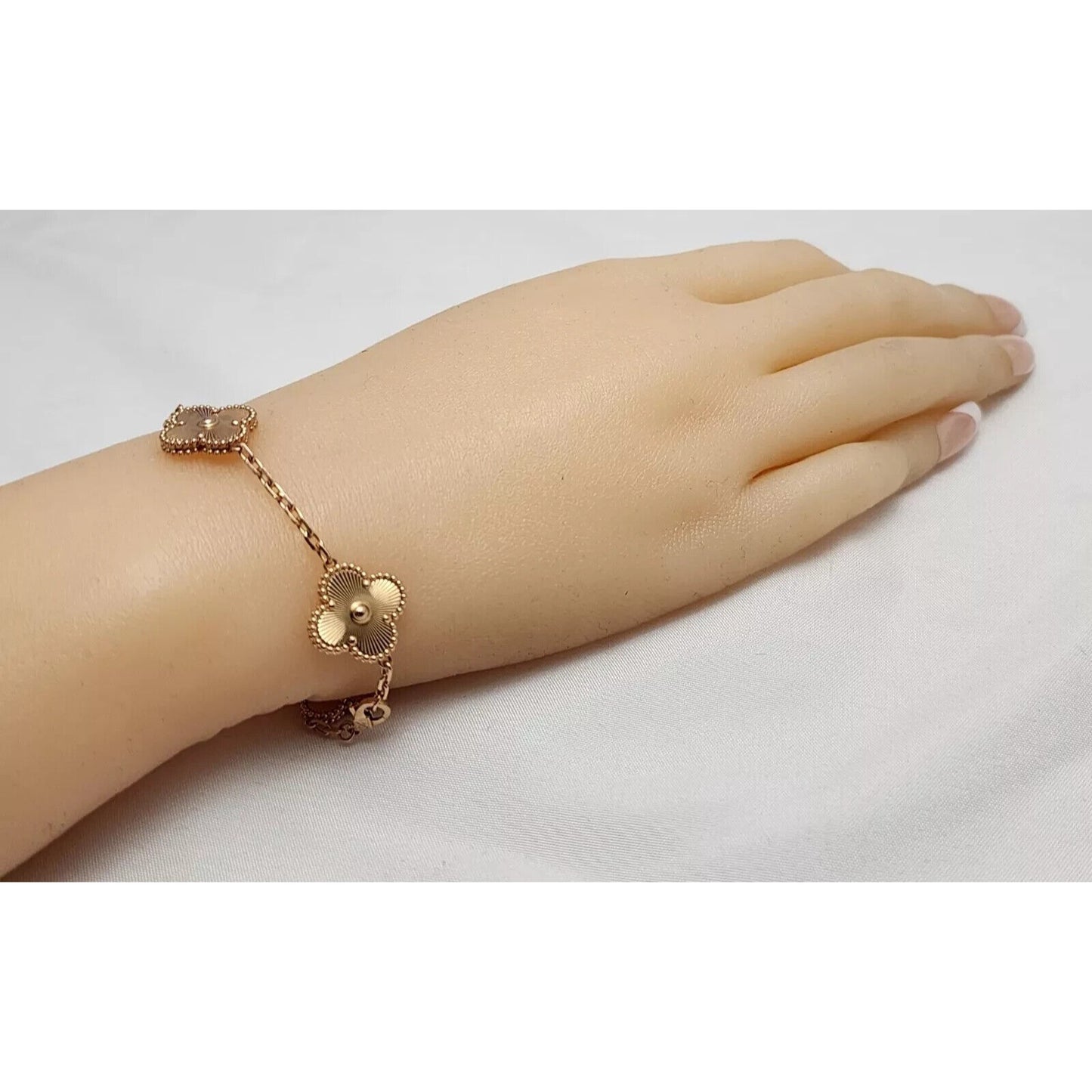 18K Rose Gold 5 Motif Four Leaf Clover Link Bracelet