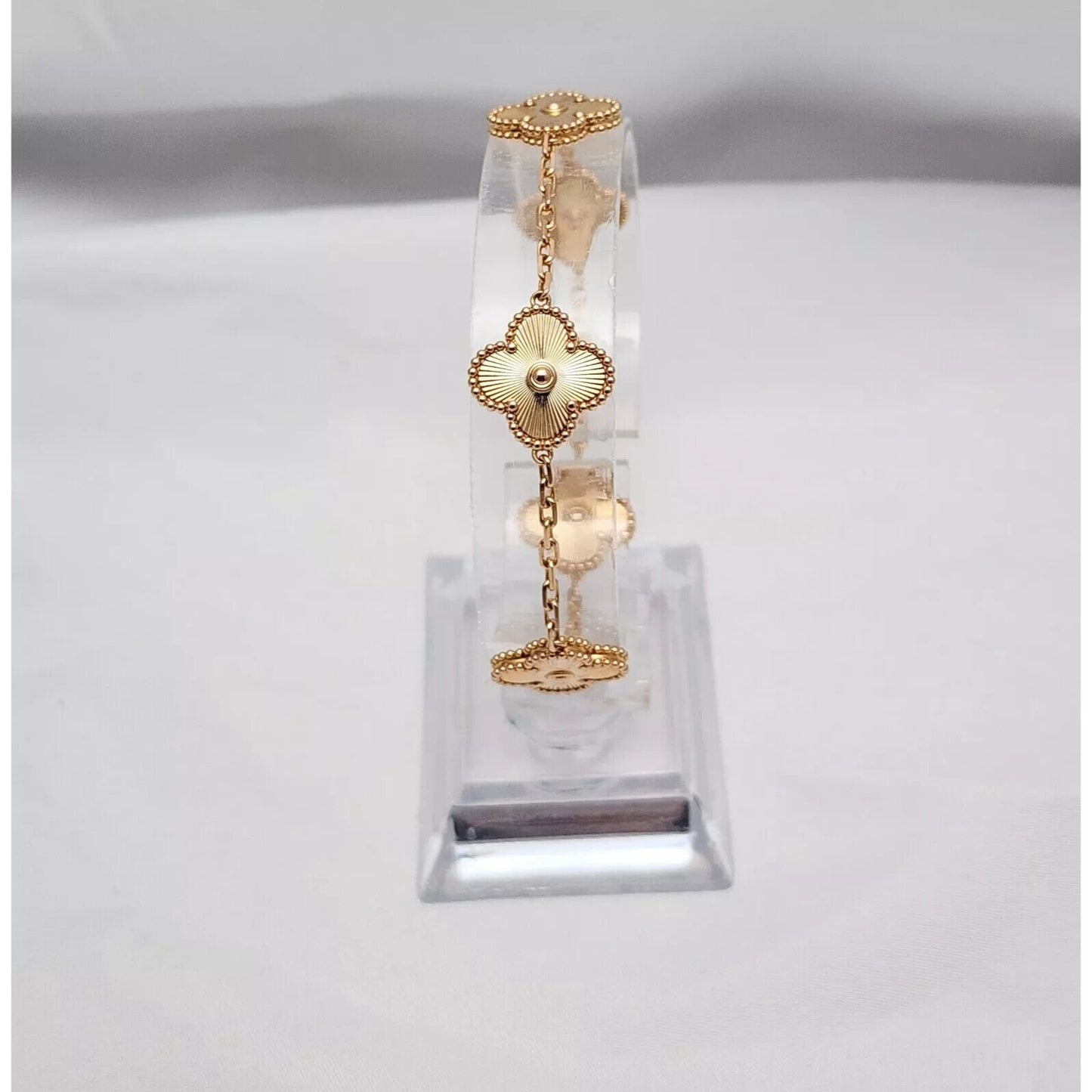 18K Rose Gold 5 Motif Four Leaf Clover Link Bracelet