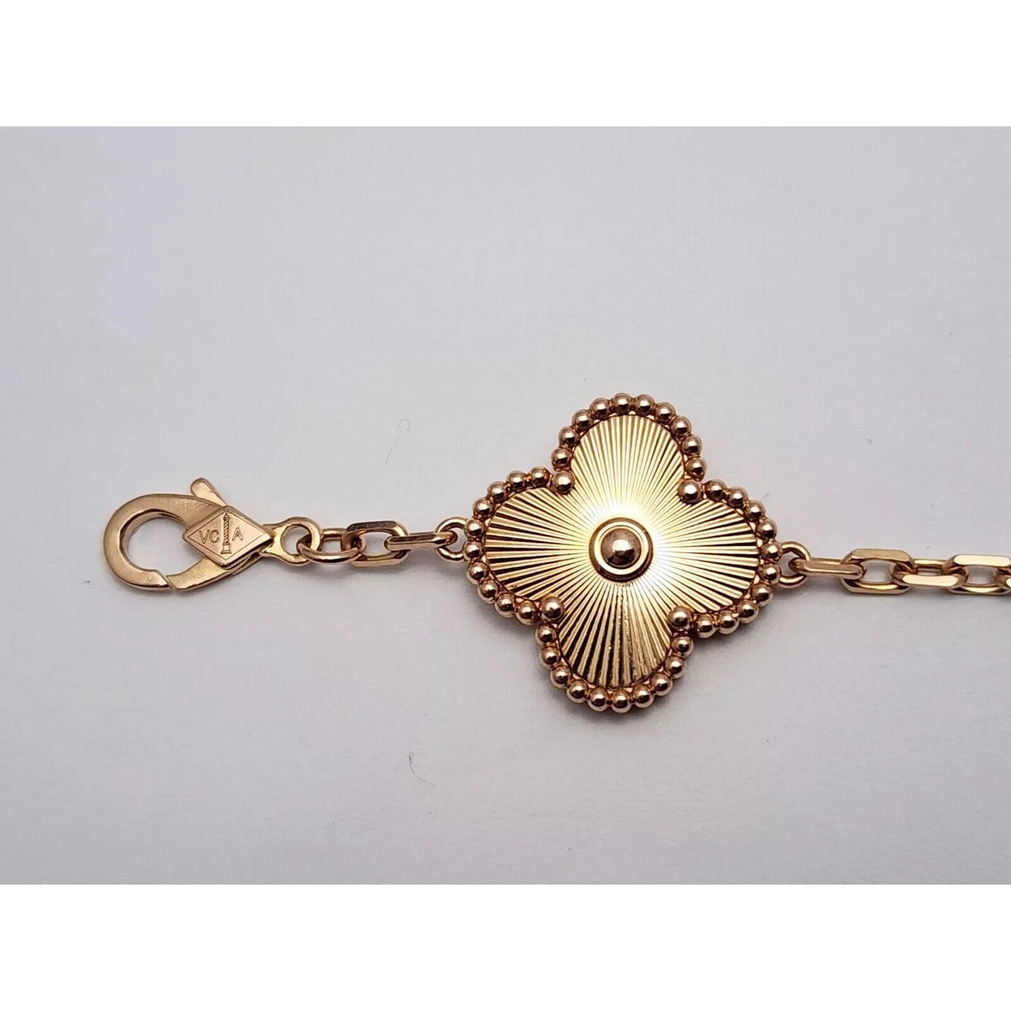 18K Rose Gold 5 Motif Four Leaf Clover Link Bracelet