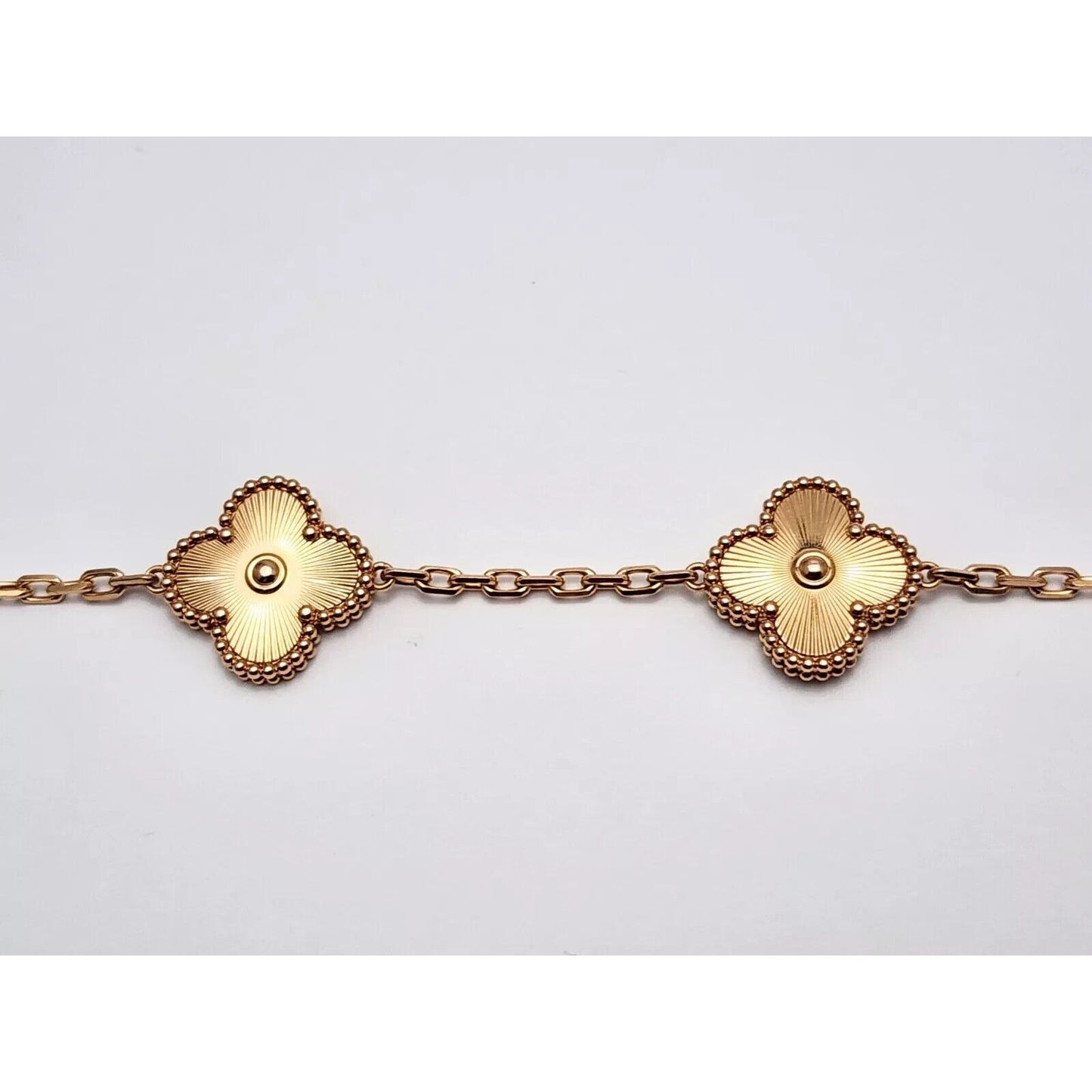 18K Rose Gold 5 Motif Four Leaf Clover Link Bracelet