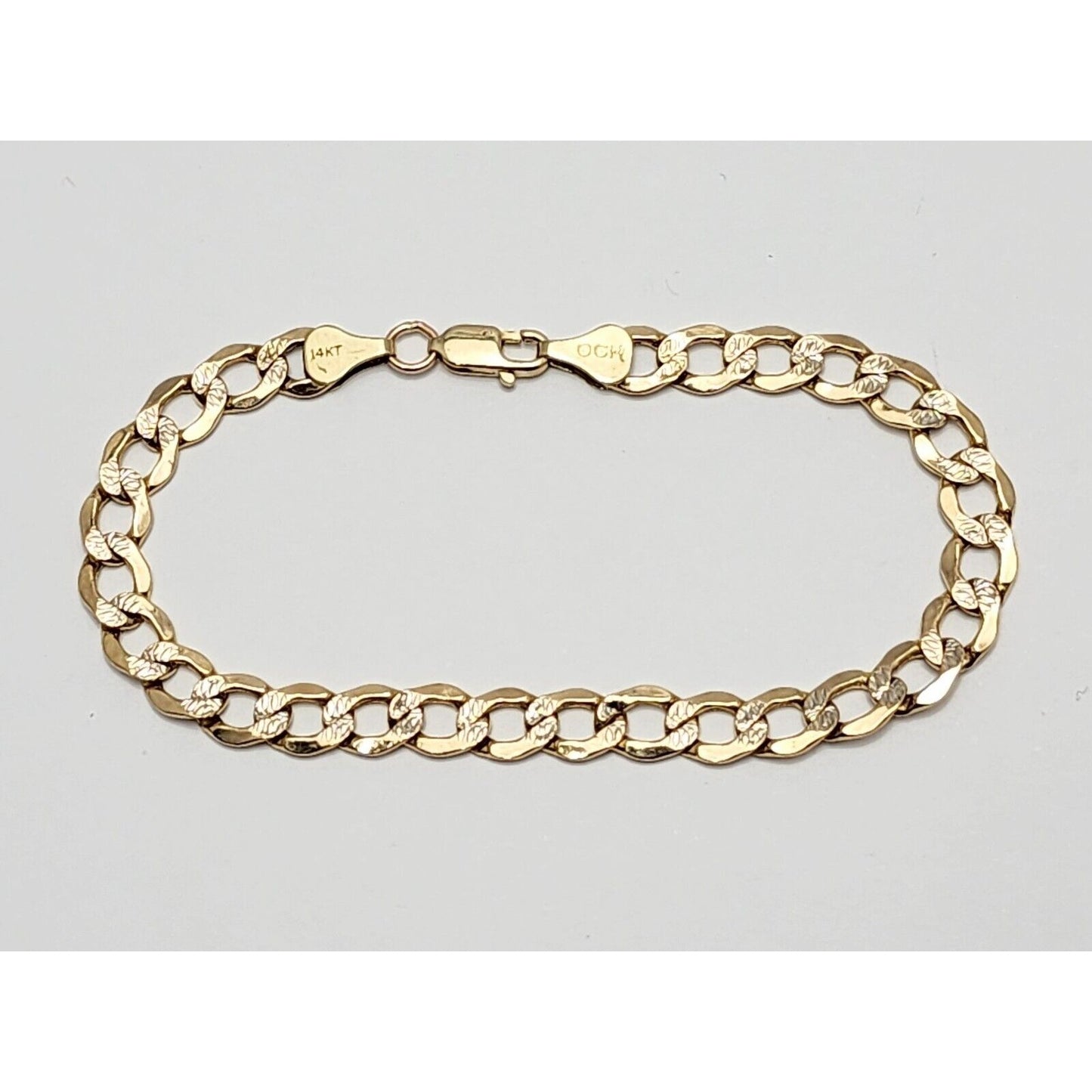 14K Two Tone Gold Diamond Cut Curb Link Bracelet