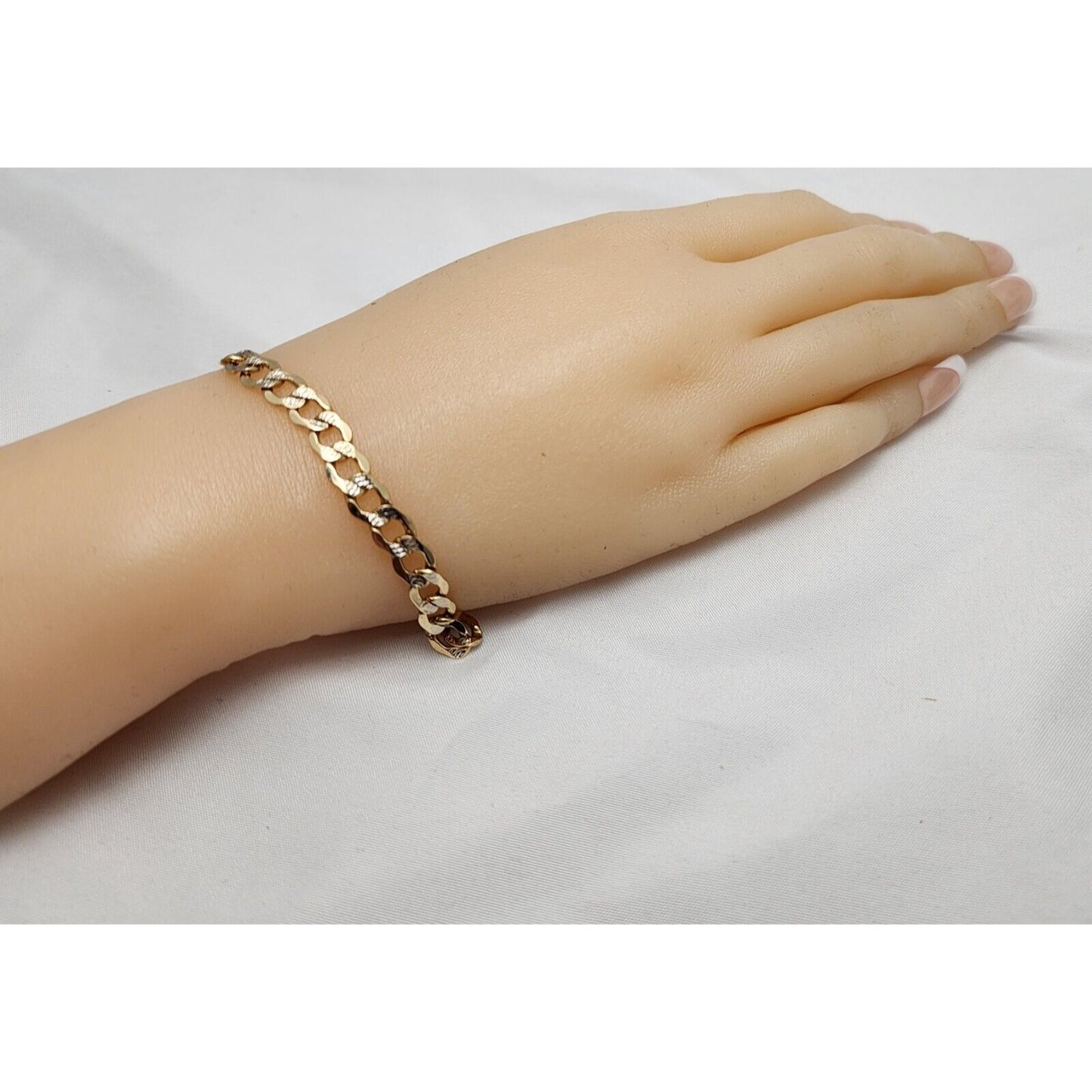 14K Two Tone Gold Diamond Cut Curb Link Bracelet