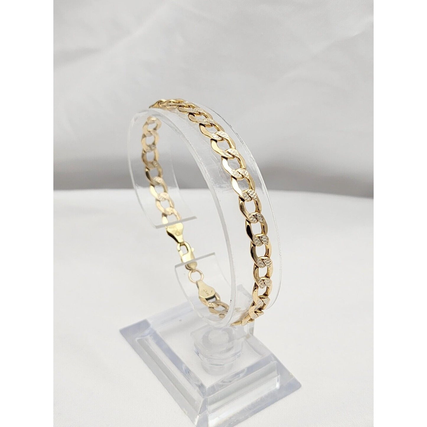 14K Two Tone Gold Diamond Cut Curb Link Bracelet