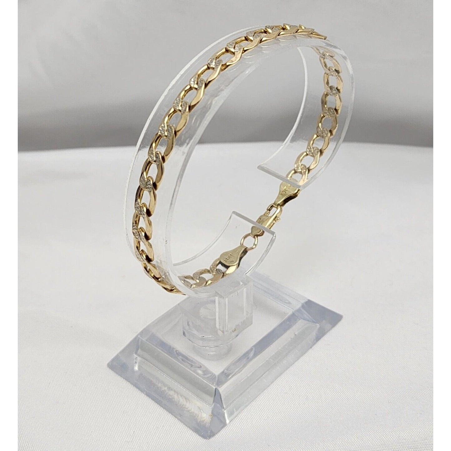 14K Two Tone Gold Diamond Cut Curb Link Bracelet