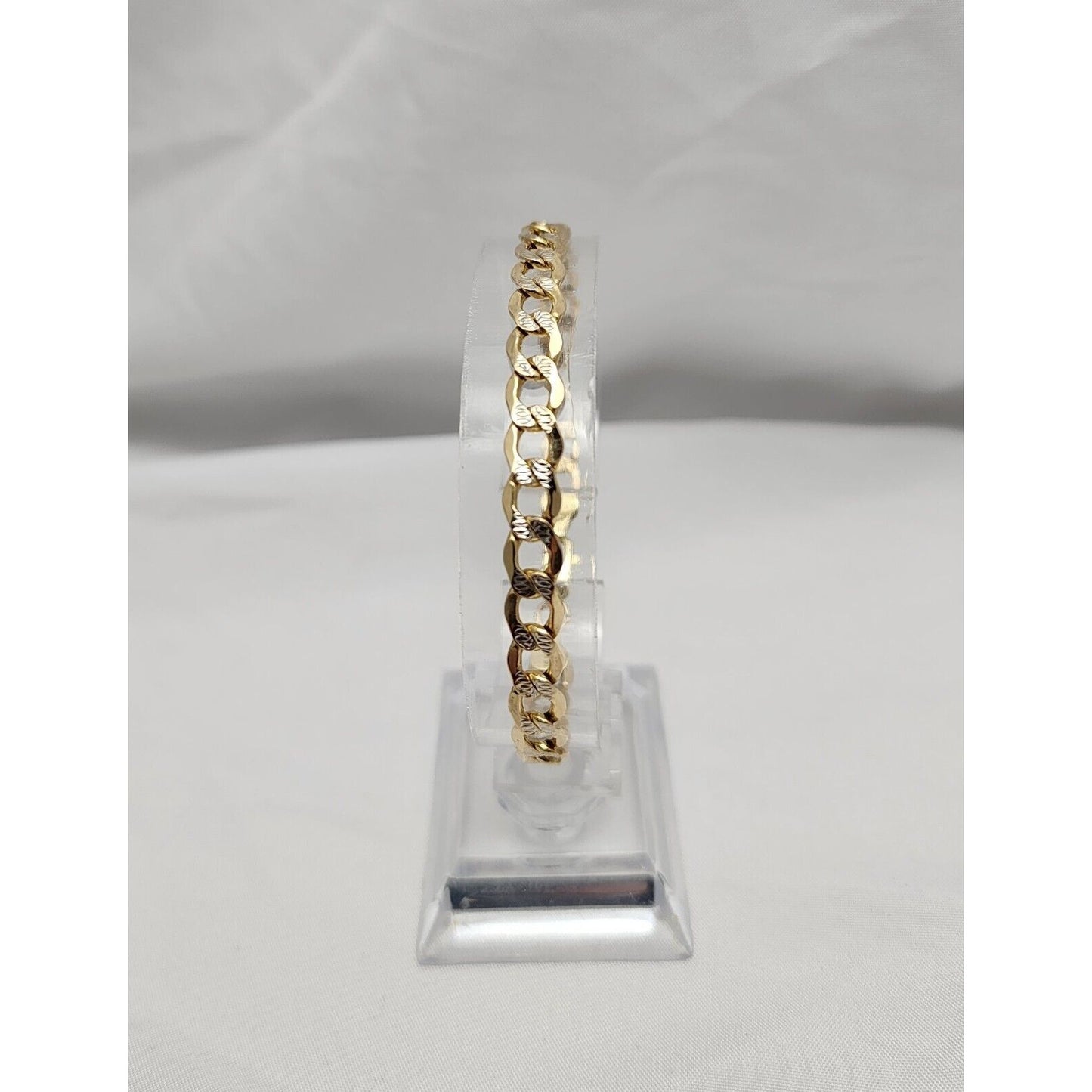 14K Two Tone Gold Diamond Cut Curb Link Bracelet