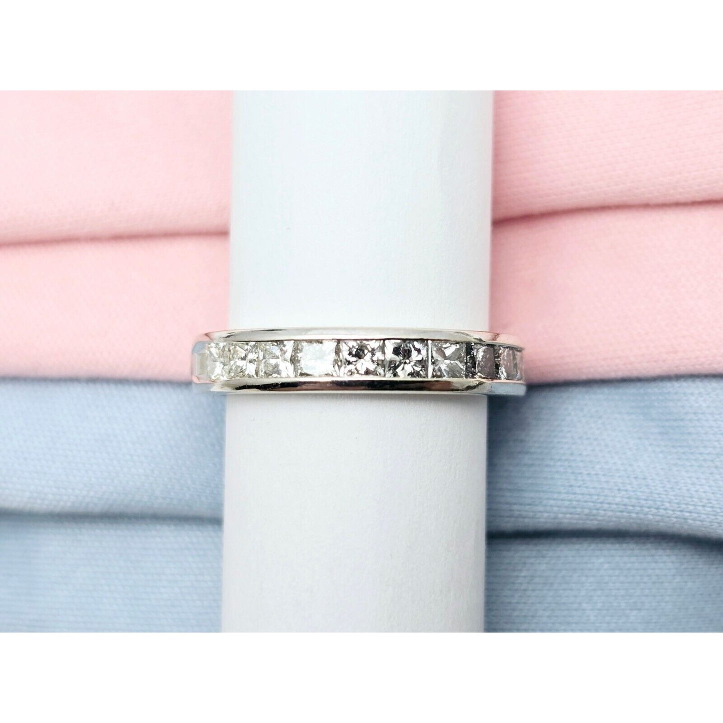 10K White Gold Princess Cut Invisible Setting Diamond Wedding Band Ring