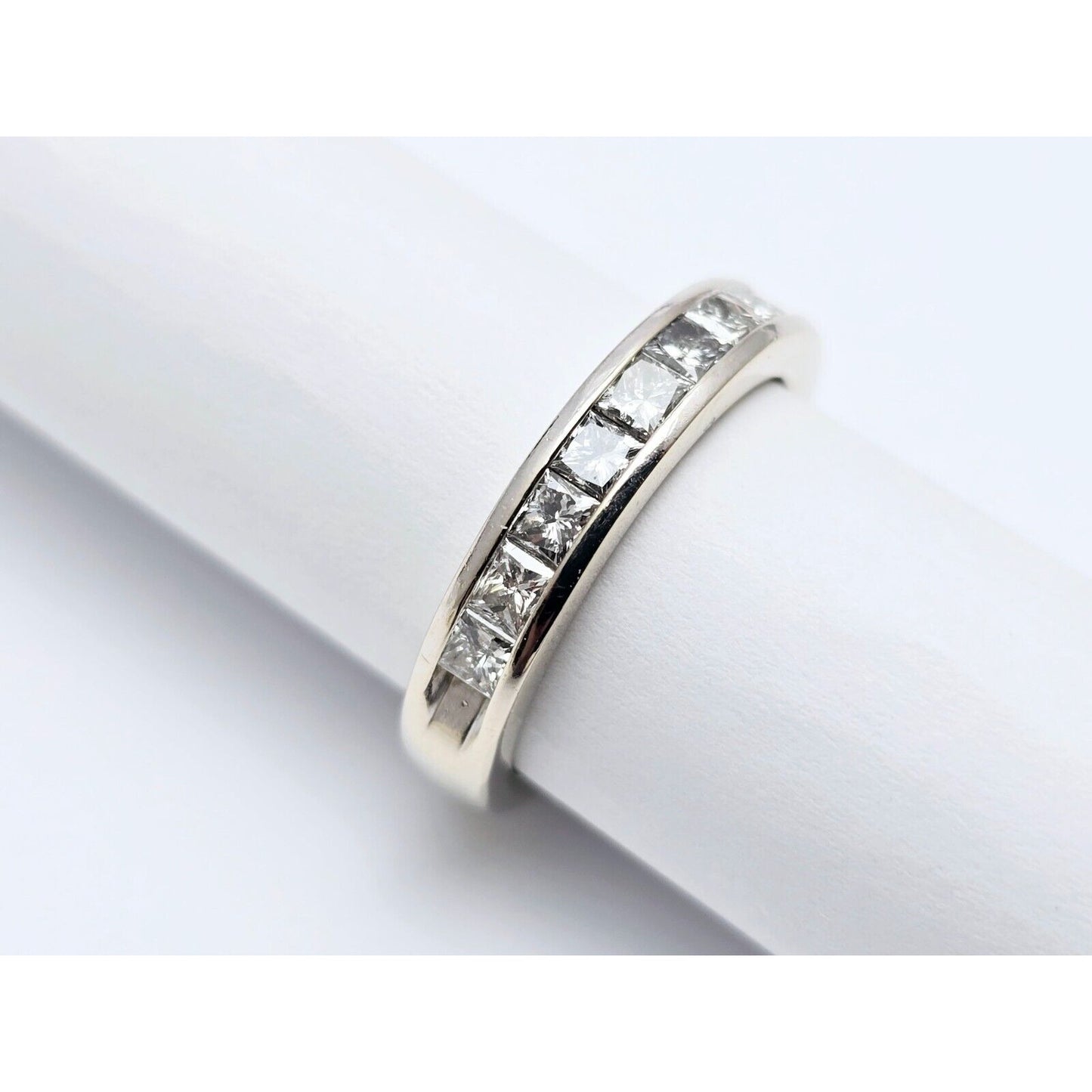 10K White Gold Princess Cut Invisible Setting Diamond Wedding Band Ring