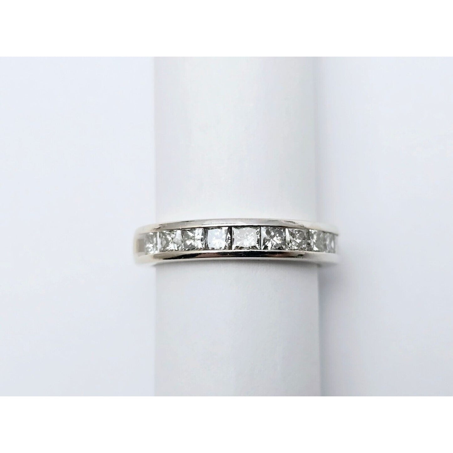 10K White Gold Princess Cut Invisible Setting Diamond Wedding Band Ring