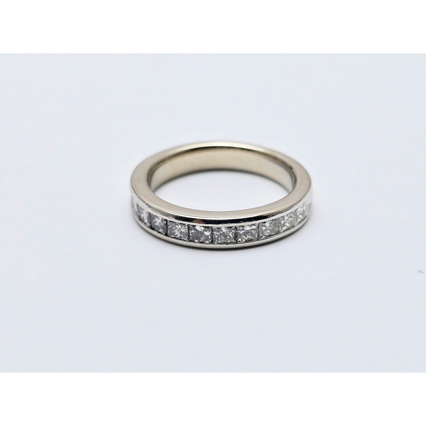 10K White Gold Princess Cut Invisible Setting Diamond Wedding Band Ring