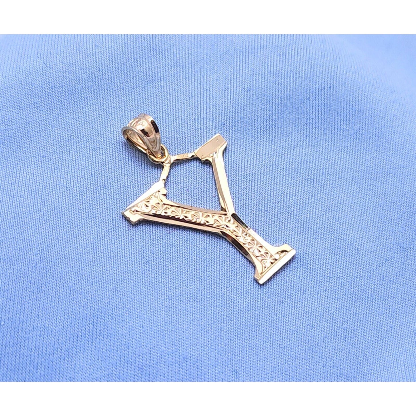 14K Yellow Gold Initial Letter " Y " Charm Pendant