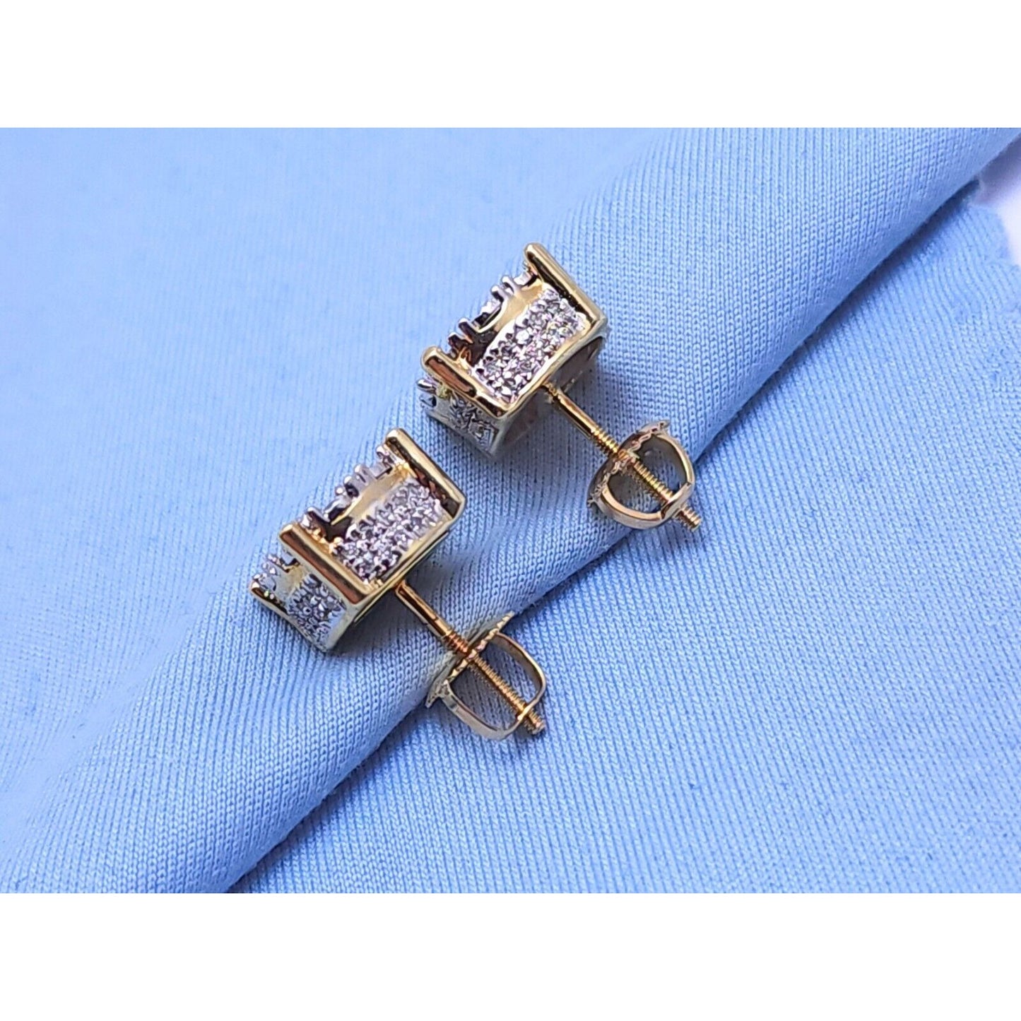 10K Two Tone Gold Round Diamond Flower Stud Earrings