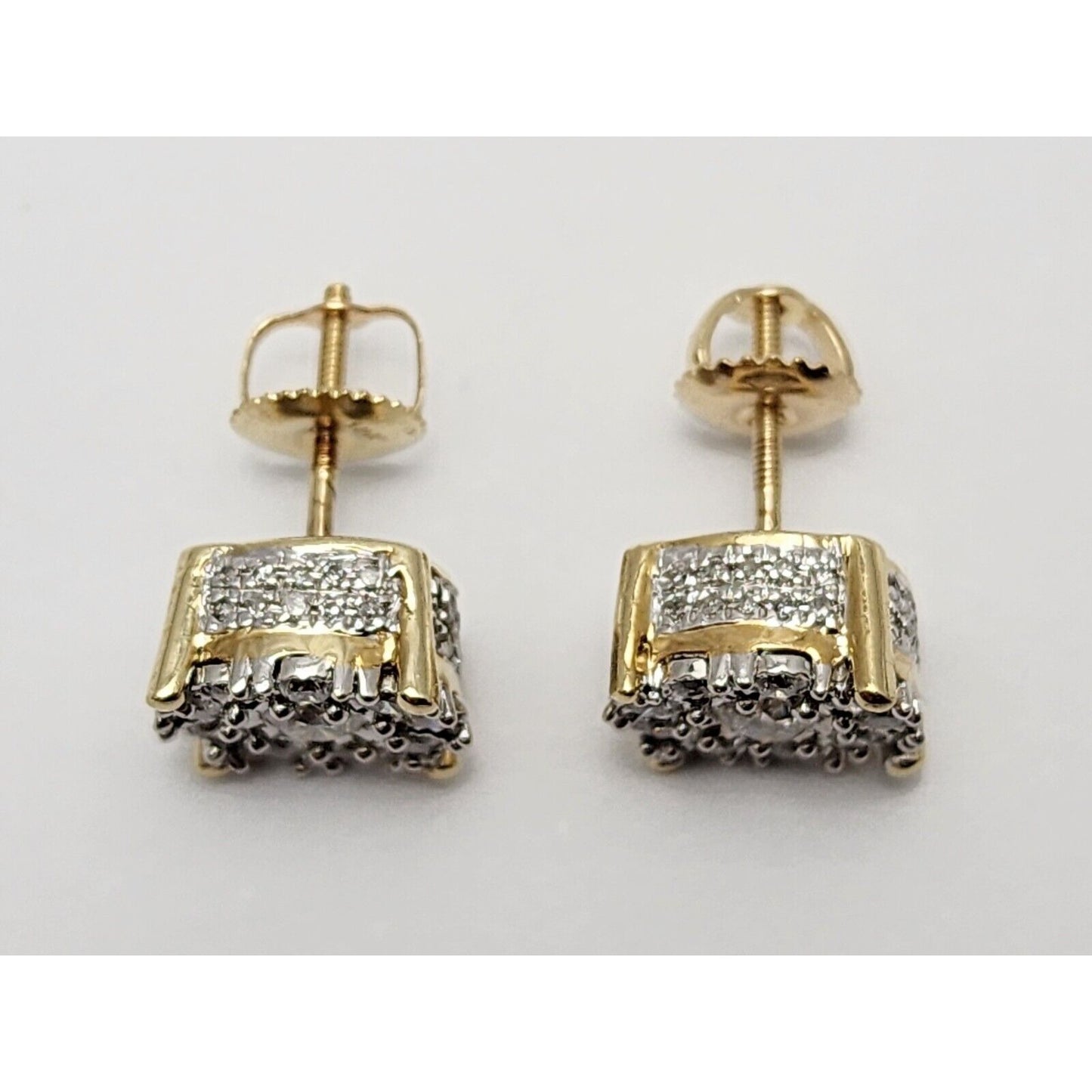 10K Two Tone Gold Round Diamond Flower Stud Earrings