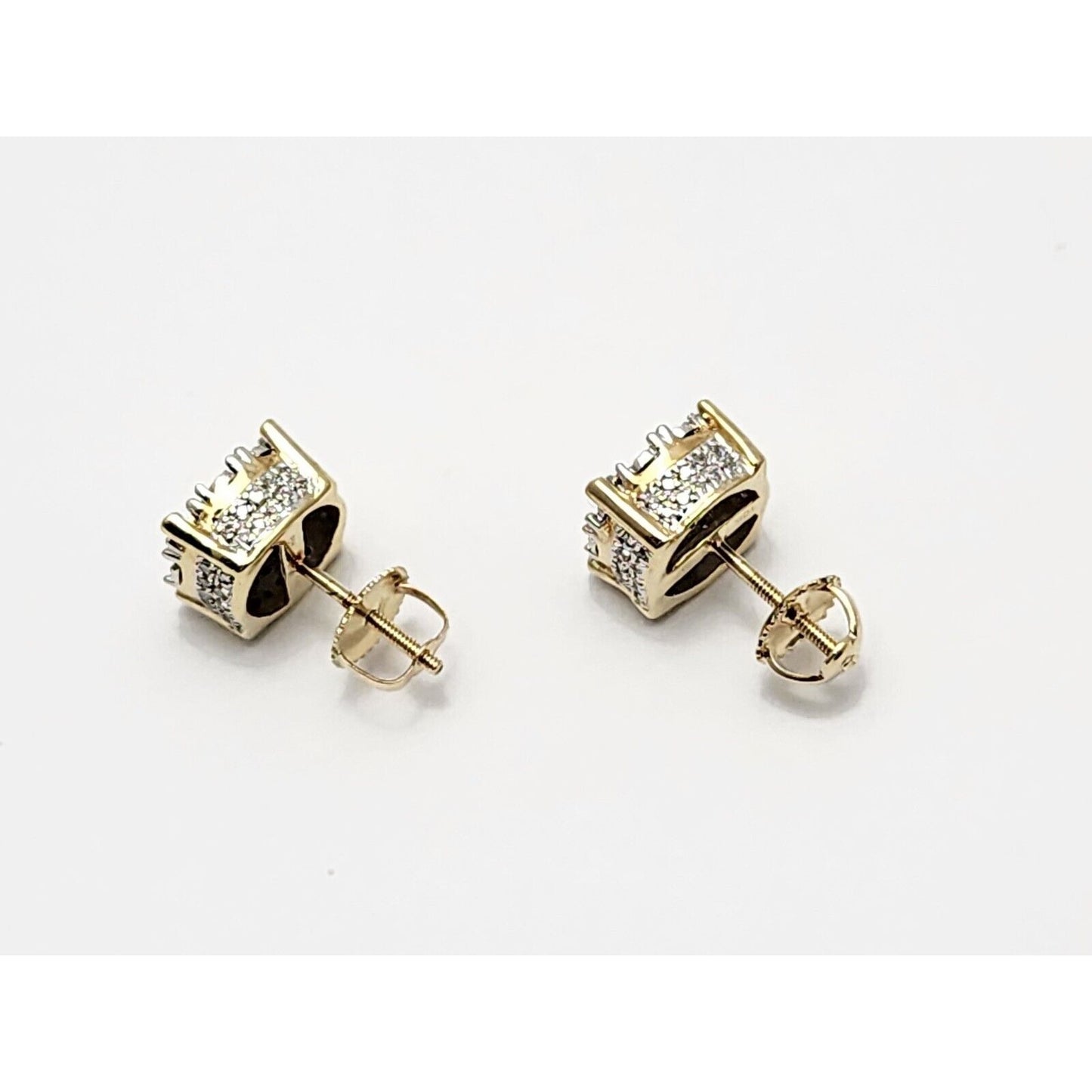 10K Two Tone Gold Round Diamond Flower Stud Earrings