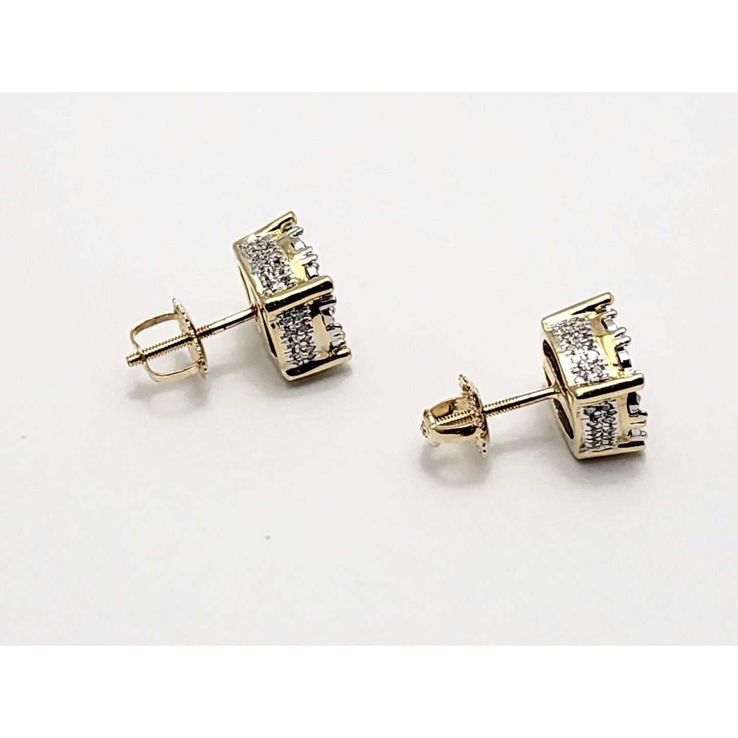 10K Two Tone Gold Round Diamond Flower Stud Earrings