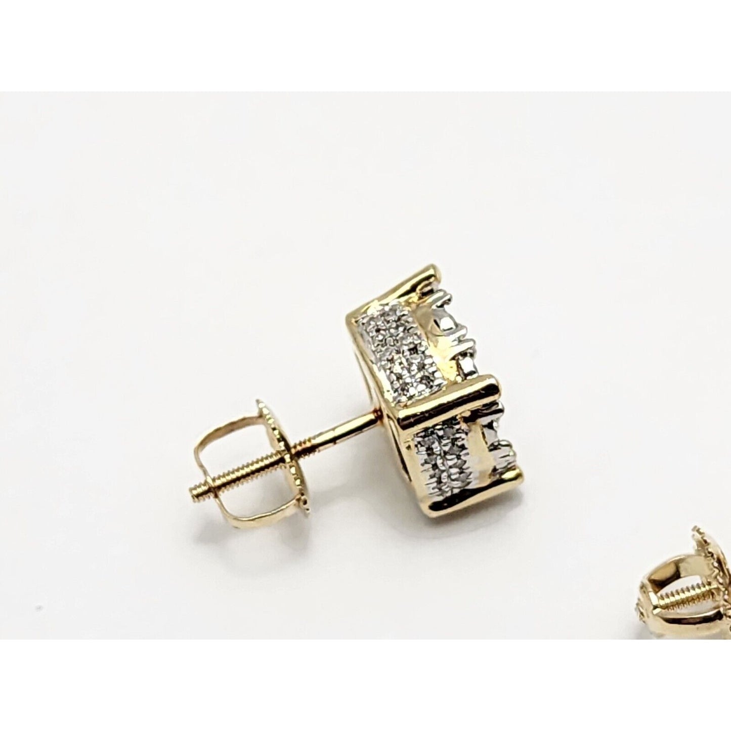 10K Two Tone Gold Round Diamond Flower Stud Earrings