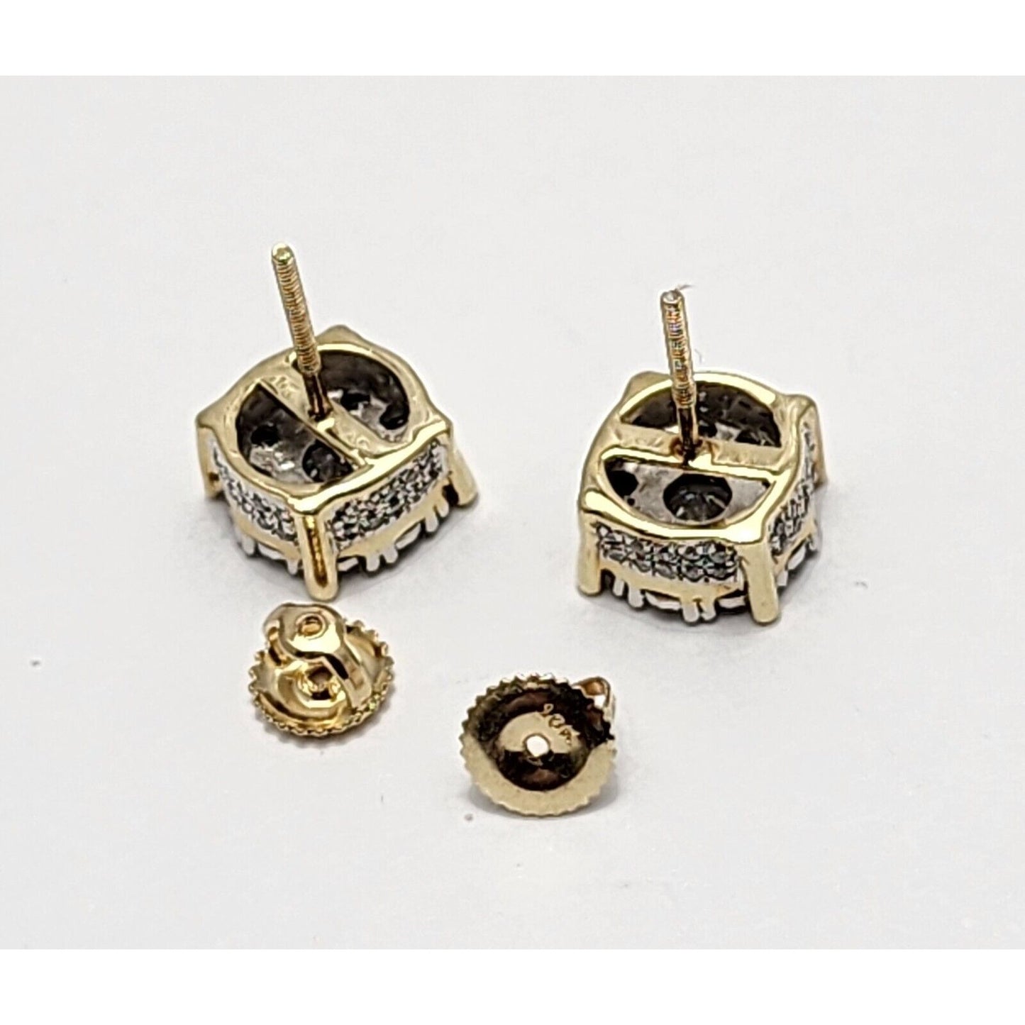 10K Two Tone Gold Round Diamond Flower Stud Earrings