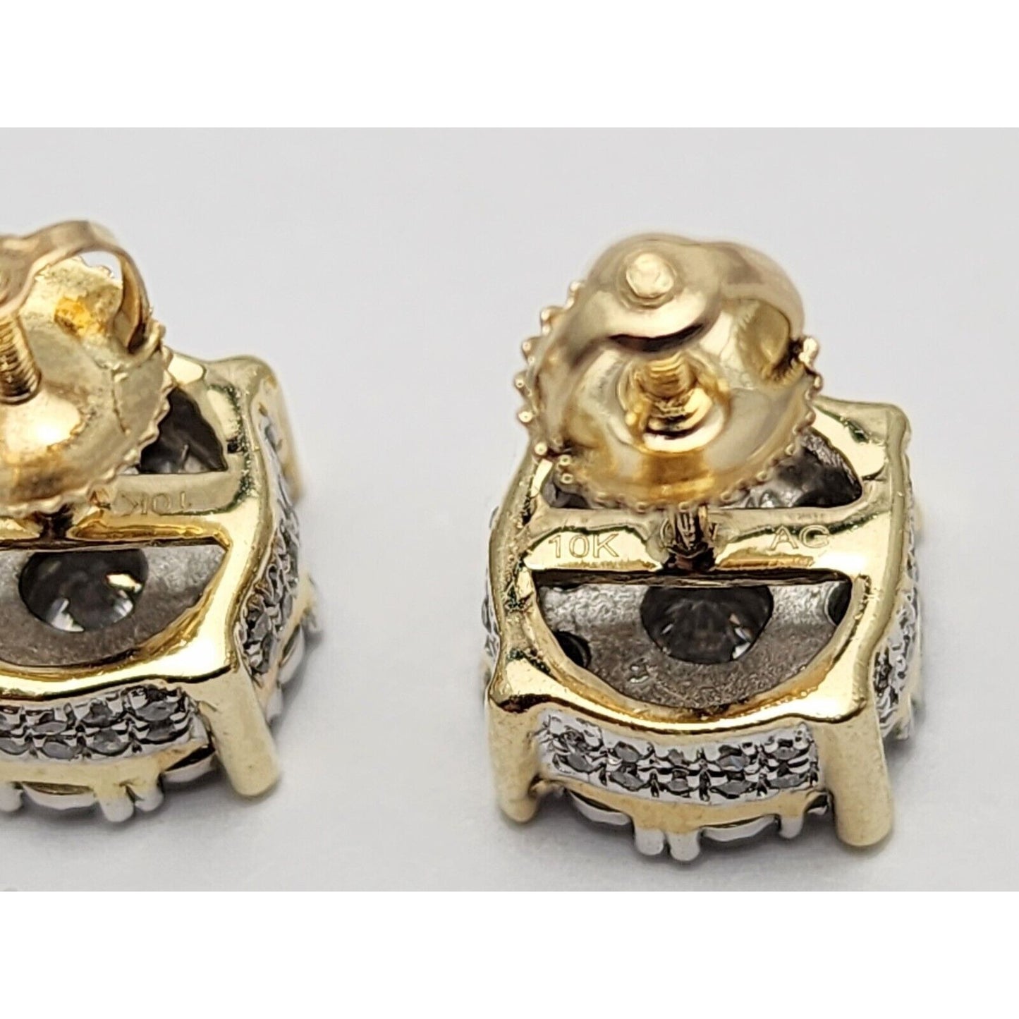 10K Two Tone Gold Round Diamond Flower Stud Earrings