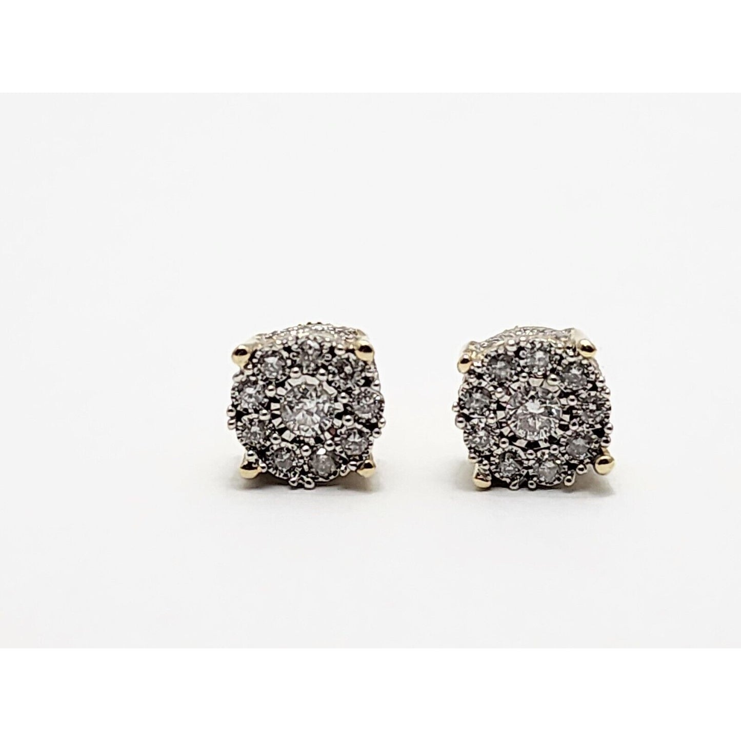 10K Two Tone Gold Round Diamond Flower Stud Earrings