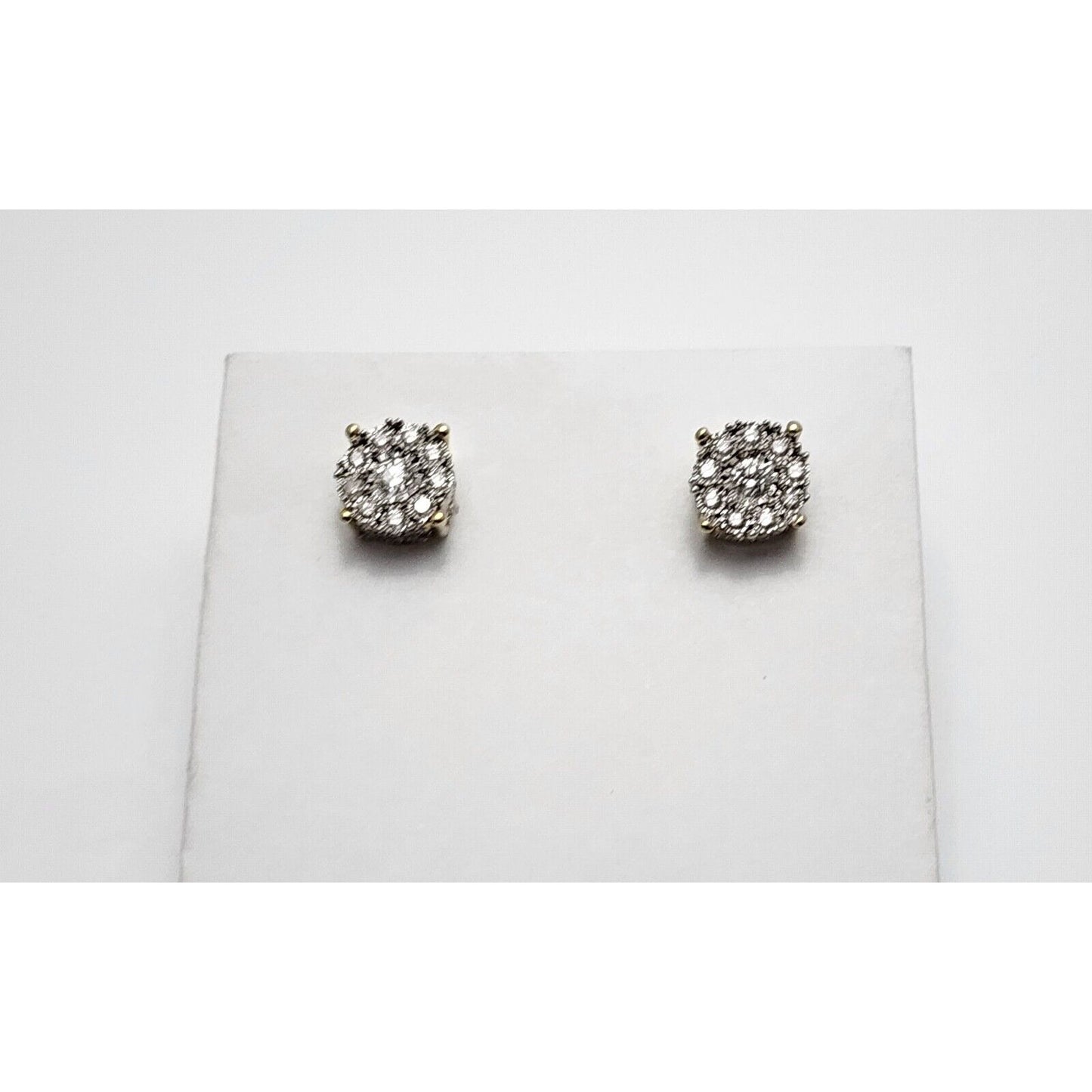 10K Two Tone Gold Round Diamond Flower Stud Earrings