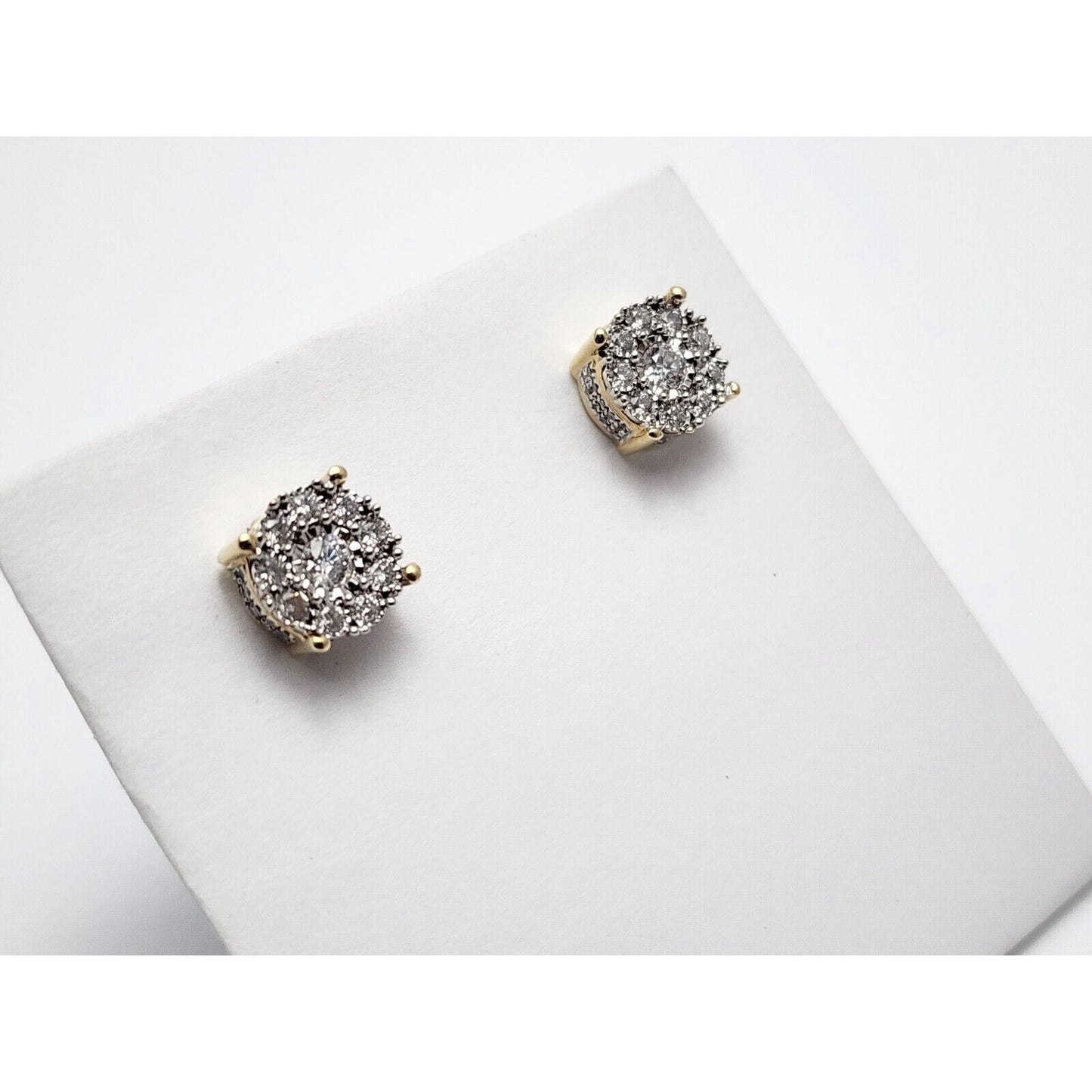 10K Two Tone Gold Round Diamond Flower Stud Earrings
