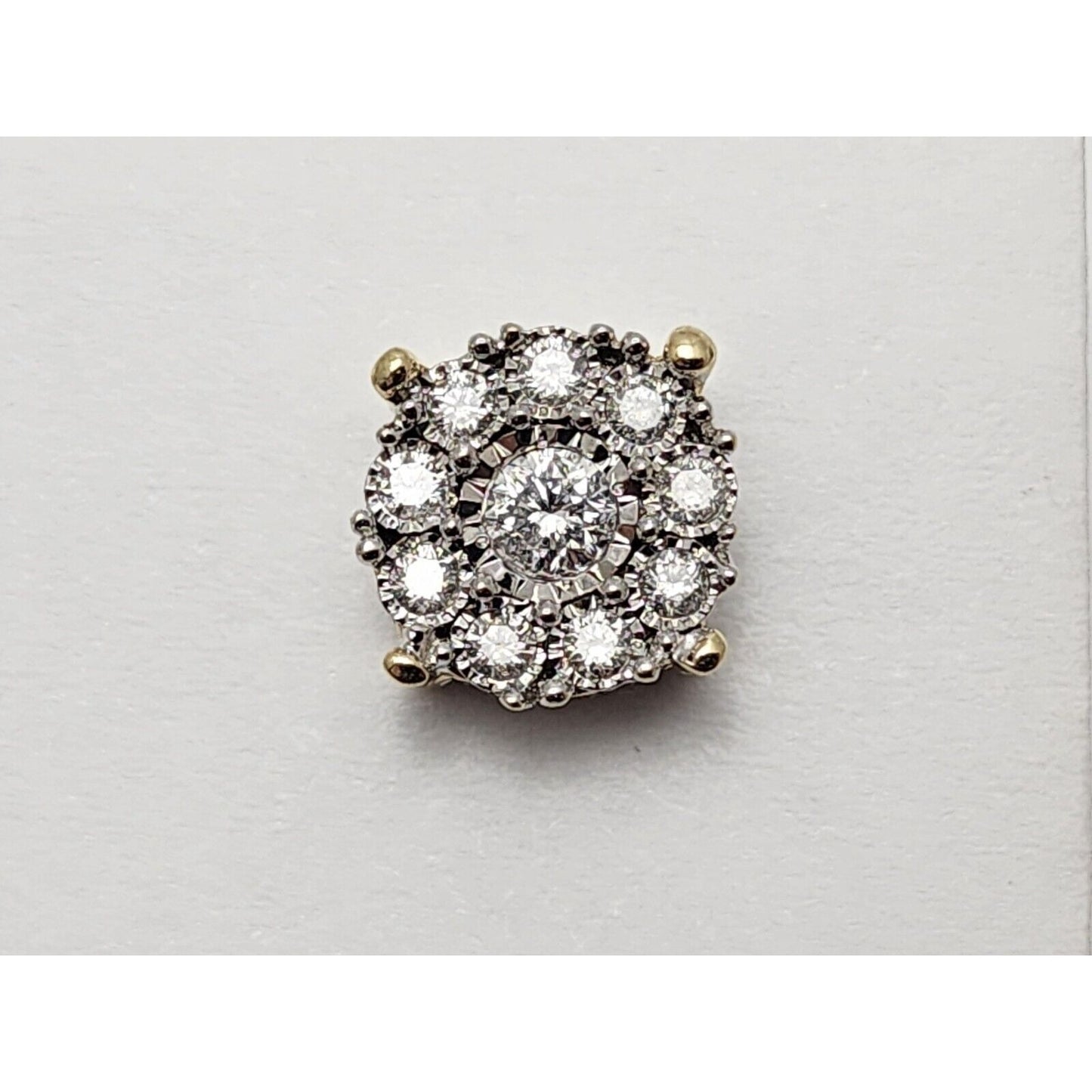 10K Two Tone Gold Round Diamond Flower Stud Earrings