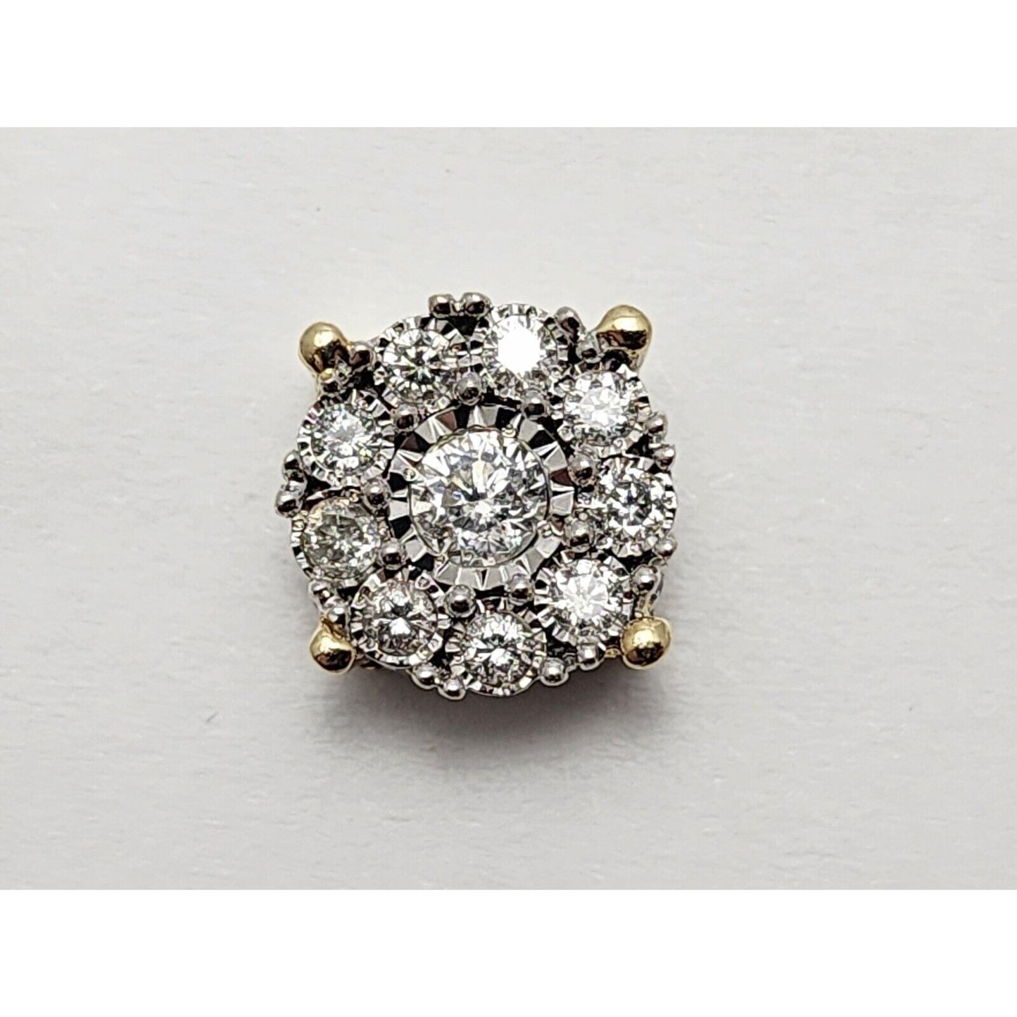 10K Two Tone Gold Round Diamond Flower Stud Earrings