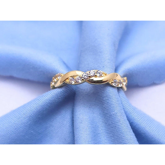 14K Yellow Gold Spiral Cubic Zirconia Wedding Band Ring