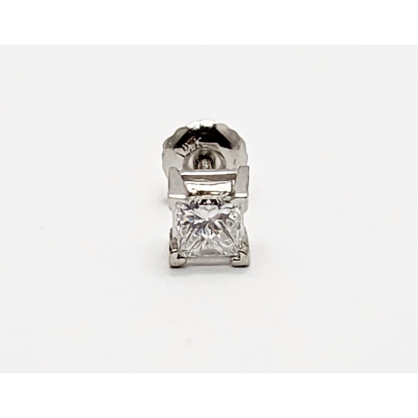 Single 14K White Gold Square Princess Cut Diamond Screw Back Stud Earring