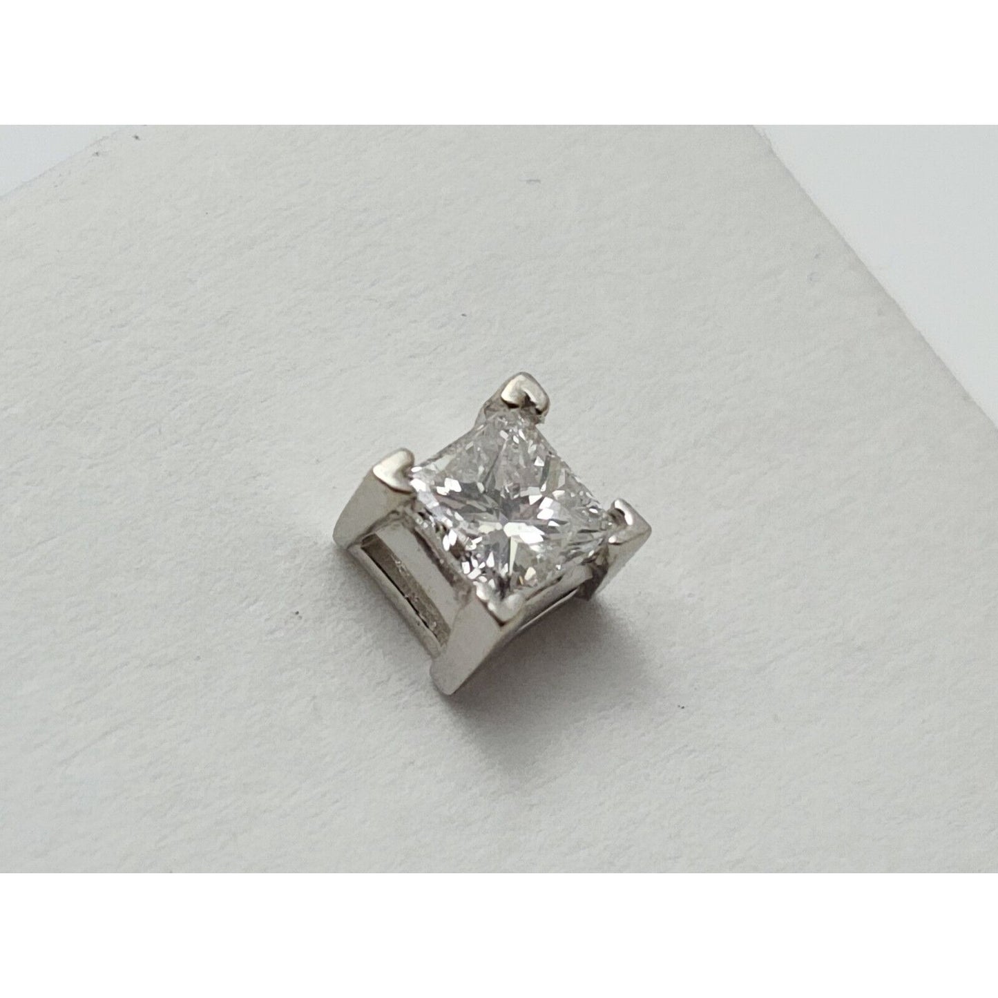 Single 14K White Gold Square Princess Cut Diamond Screw Back Stud Earring