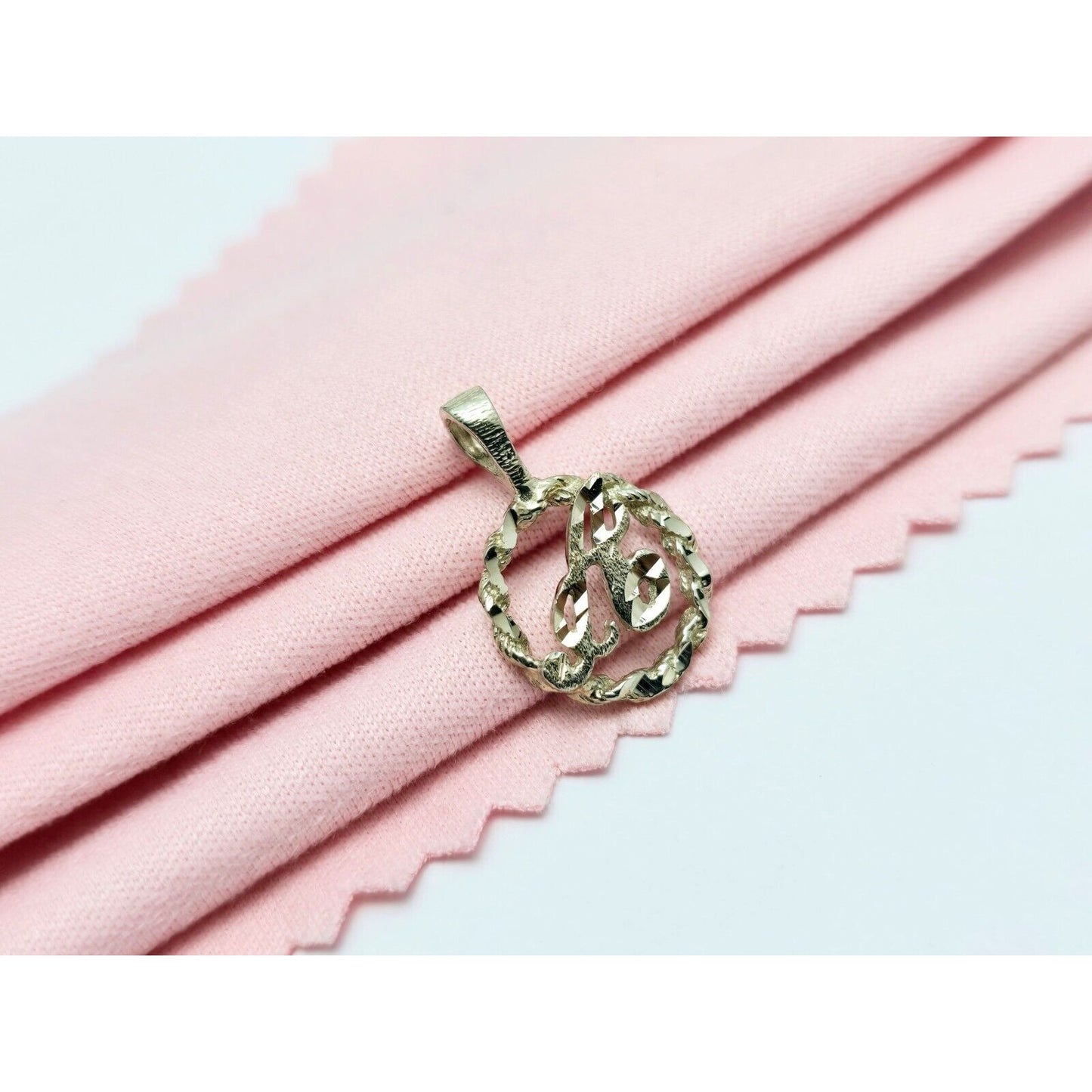 10K White Gold Initial Letter " A " Round Charm Pendant